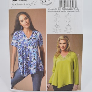 UNCUT  Butterick 5999 Pattern, PLUS Sizes XXL to 6X, Pullover Asymmetrical Top Blouse, Shaped Hemline, Bust 44 to 68&quot; Connie Crawford Design
