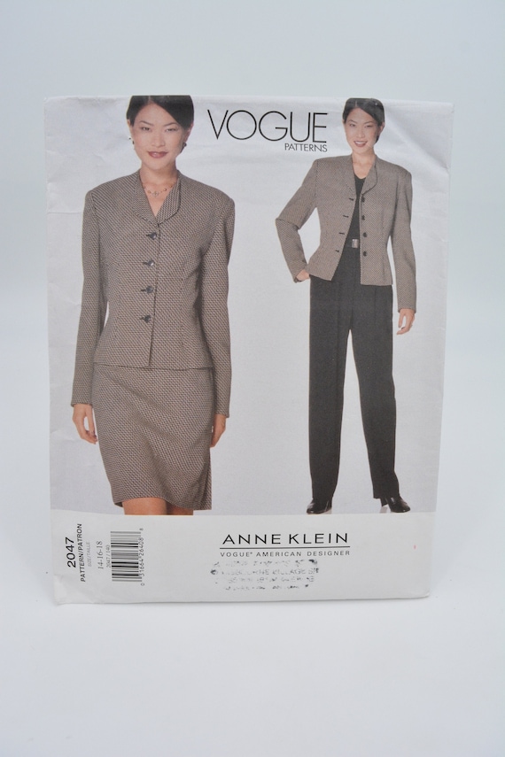UNCUT Vogue 2047 Pattern Large Size Designer Anne Klein Suit Jacket Straight Skirt Tapered Pants Bust 36 to 40 Sz 14 to 18 Vtg 90s Etsy Canada