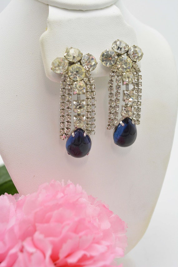Chandelier Dangle Drop Earrings, Blue Sapphire Te… - image 2