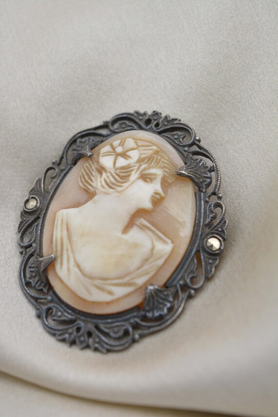 VICTORIAN Revivial Cameo Brooch, Blackened Silver… - image 3