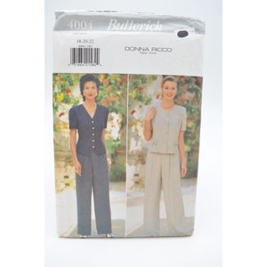 UNCUT Butterick 4004 Pattern Plus Size18-22 Misses Wide Legged Pants and Loose Fit Top w/Bow or Belt, DONNA RICCO Vintage 90&#39;s