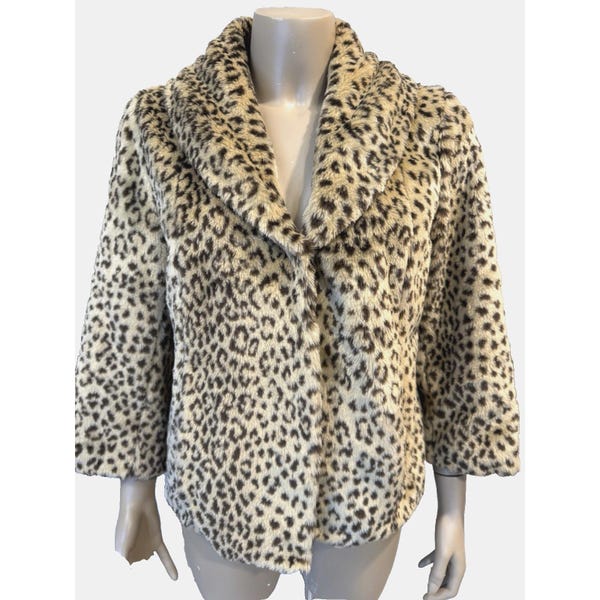 VTG Faux Leopard Cheetah Jacket, MARIA, Sz Large, Made USA, 3/4 Sleeves, Retro