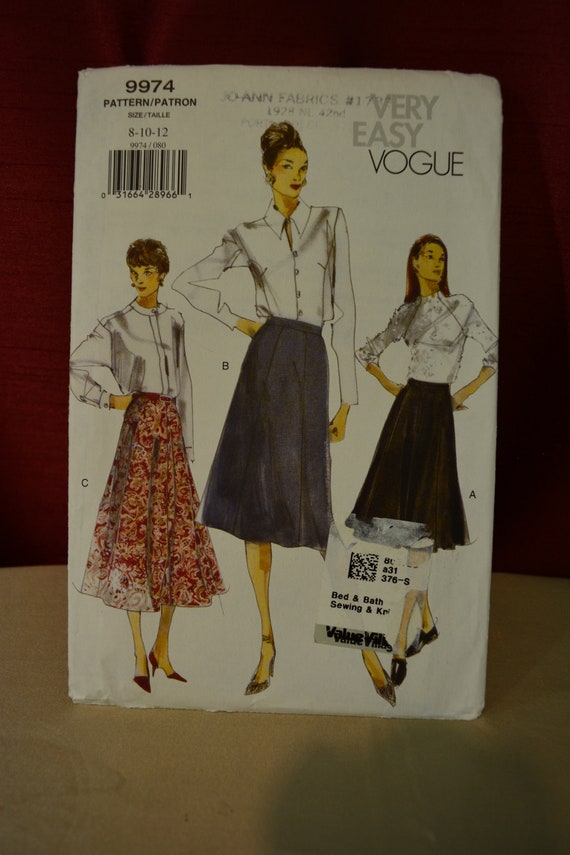 UNCUT Vogue 9974 Pattern A Line or Flared Skirt Waistband Side Zipper Waist 24 to 26.5 Vintage 90s Etsy Australia