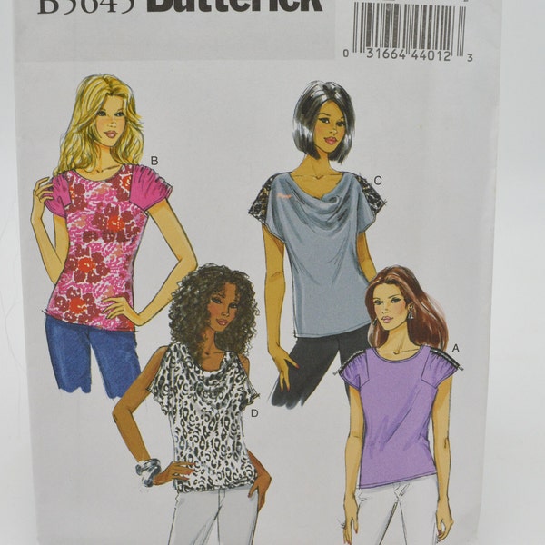 UNCUT Butterick 5645 Pattern, Plus Size Close Fitting Tops w/Variations, Drape Front, Boat Neck, Flutter Cap Sleeves, L/XXL, Size 16 to 26