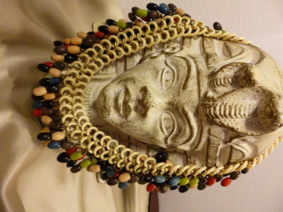 40s Celluloid COLLAR Bib Necklace, Eqyptian, Multi