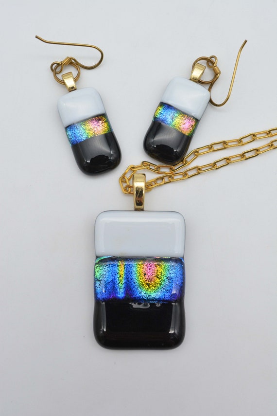 Dichroic Fused Art Glass Pendant Necklace with Ma… - image 2