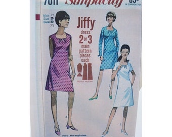 UNCUT Simplicity 7011 Pattern Sz 14, Retro Dress A-Line Classic Look, Jiffy Vintage 60's NO ENVELOPE