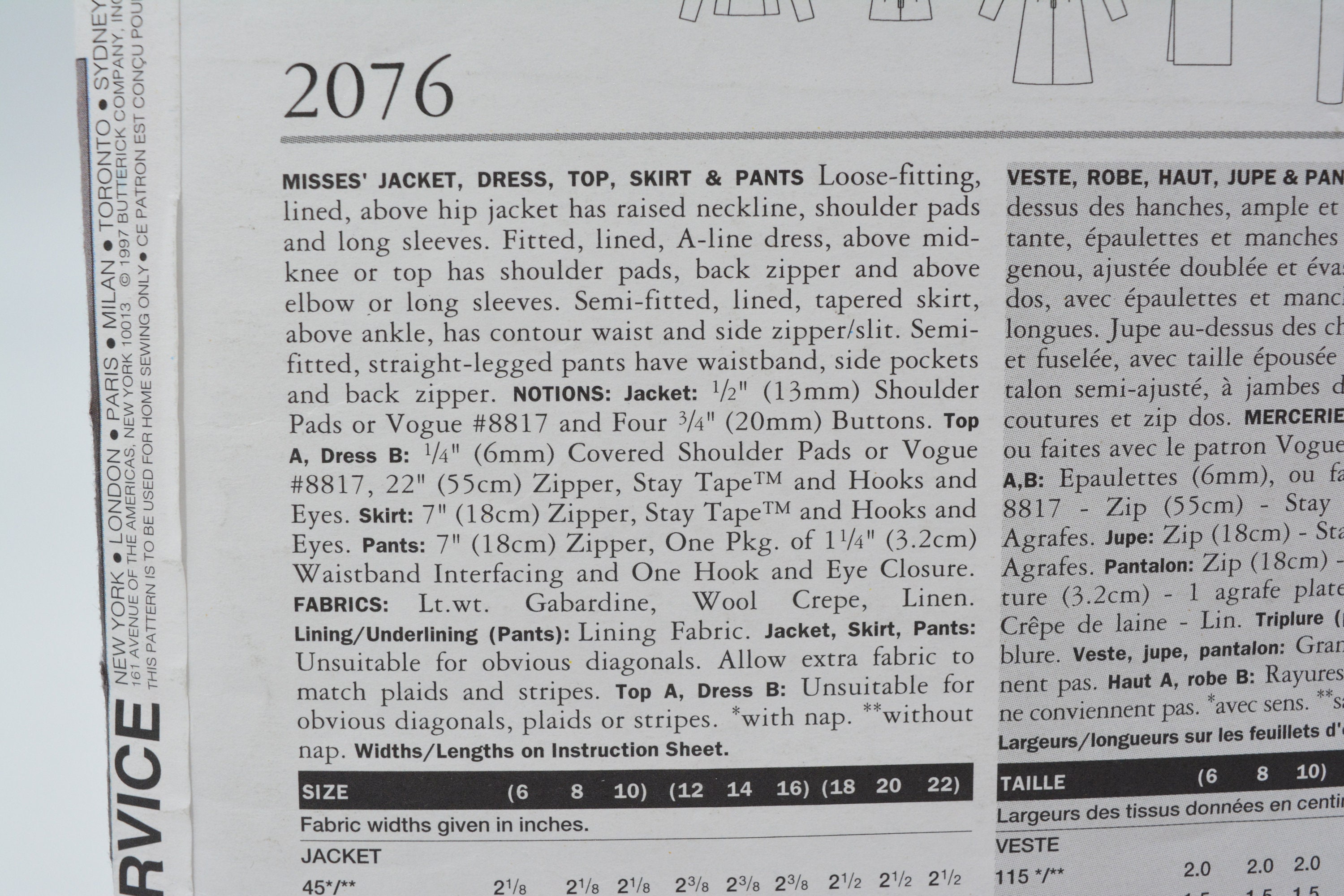 UNCUT Vogue 2976 Pattern, Wardrobe, 5 Piece Coordinating Pieces, Jacket ...
