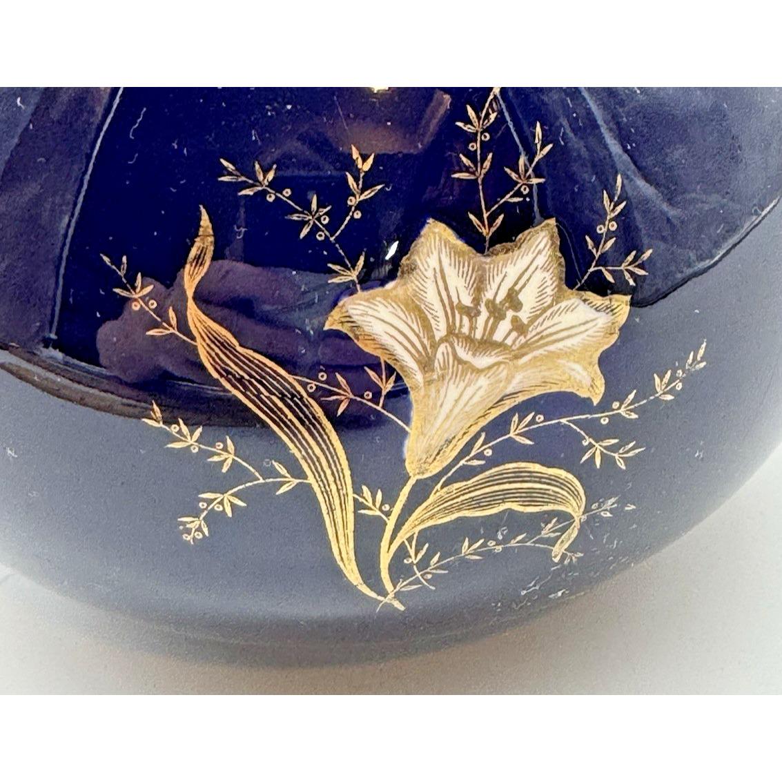 VTG コバルトブルーの花瓶、LIMBURG サイン入り、磁器、ドイツ、金色の