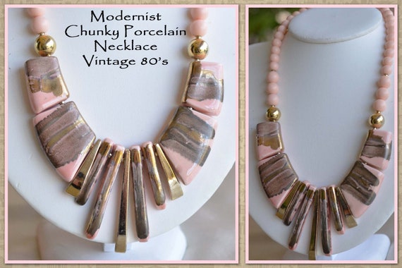 Avant Garde Chunky Modernist Pendant Necklace, Sa… - image 1