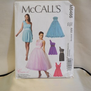 UNCUT McCalls 6466 Pattern, Dress, Cold Shoulder, Off shoulder, Boned Bodice, Close Fitting, Bust 29.5 to 32.5, Size 4 to 10