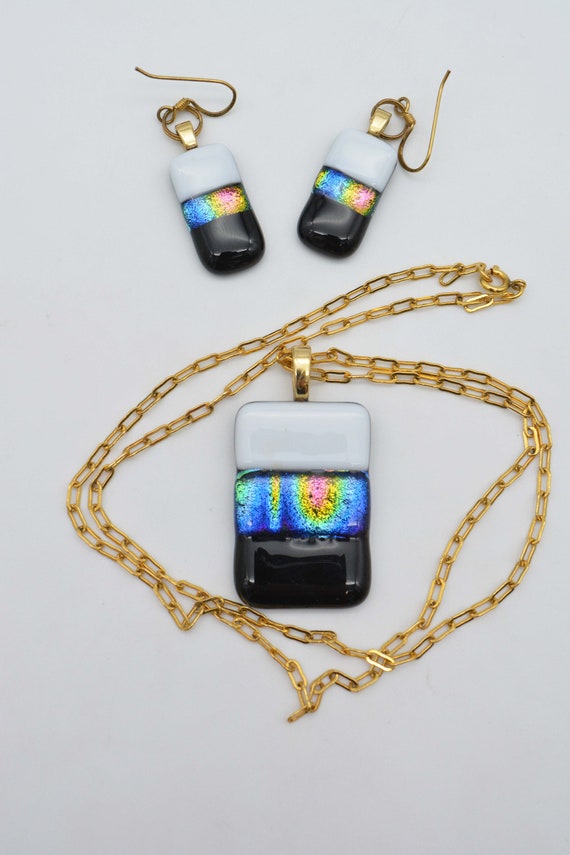 Dichroic Fused Art Glass Pendant Necklace with Ma… - image 8