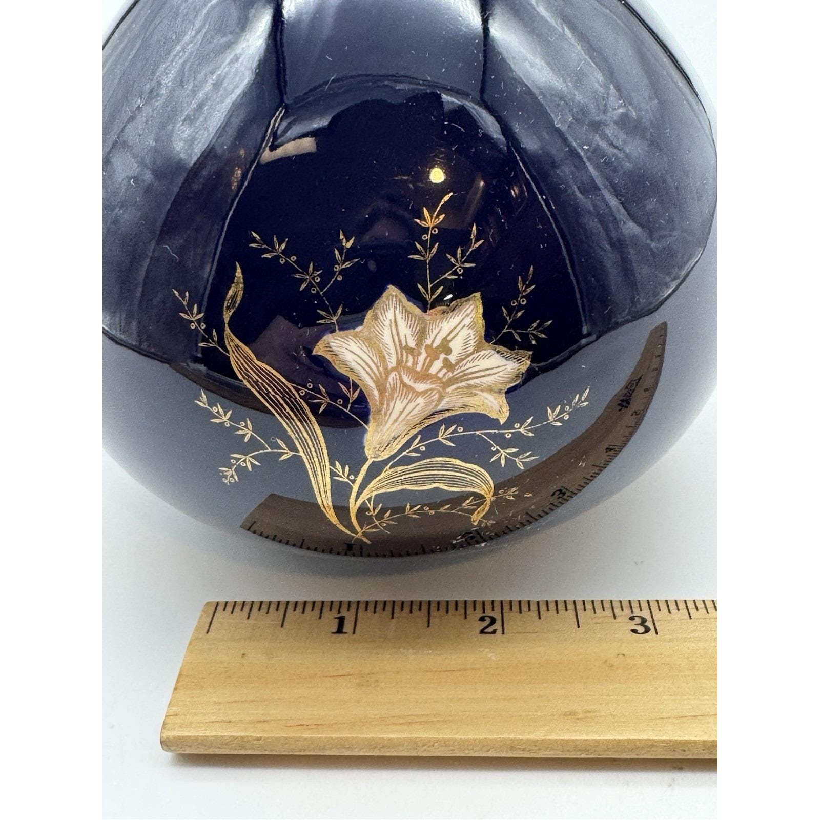 VTG コバルトブルーの花瓶、LIMBURG サイン入り、磁器、ドイツ、金色の