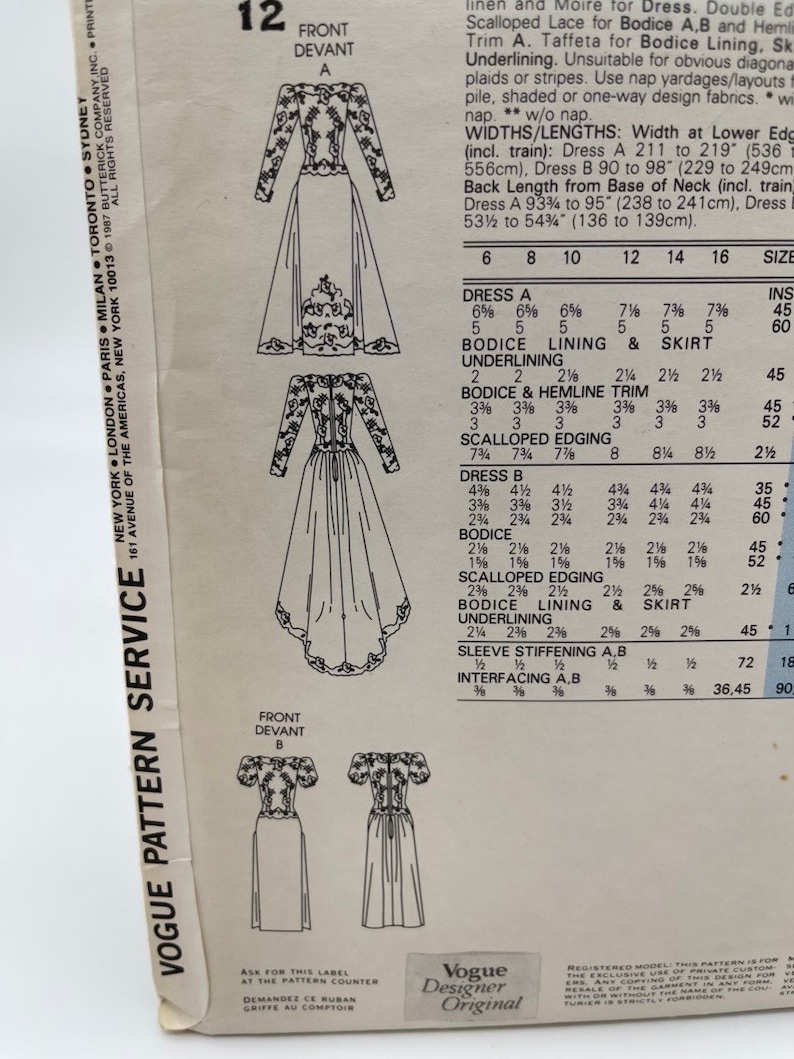 Pattern V1829 UNCUT Vogue 1829 Pattern, Bridal Wedding Dress, Bridesmaid, Formal ...