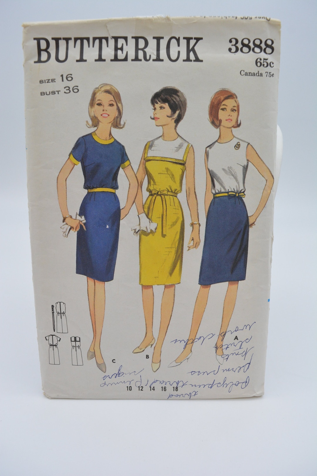UNCUT Butterick 3888 Pattern, Straight Shift Dress With Belt or Tie Bow ...
