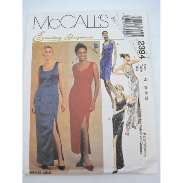 UNCUT McCalls 2394 Pattern Sz 8-12 Evening Elegance Dress, Halter or Straps with Neckline Options and Side Slit, VTG 90's