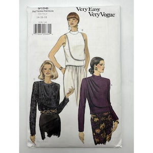 ONBESNEDEN Vogue 9156 losse blouse met patroon en bovenlaag, maat 14, 16, 18 VTG, jaren 90