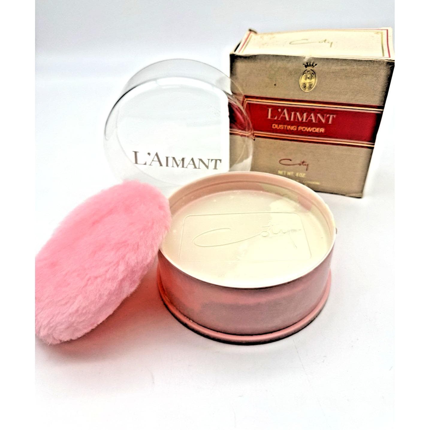 VTG Coty L'aimant Dusting Powder 4 Ounce Pink Puff NOS W/box Retro