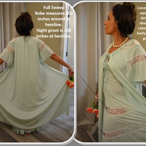 UNWORN Shadowline Mint Green Peignoir Set, Robe, Nightgown, White Lace, Full Sweep Skirt, Feminine, Long, Bust 34, S/M, Vtg 70s NOS w/tag image 7