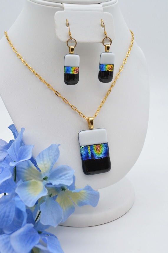 Dichroic Fused Art Glass Pendant Necklace with Ma… - image 10