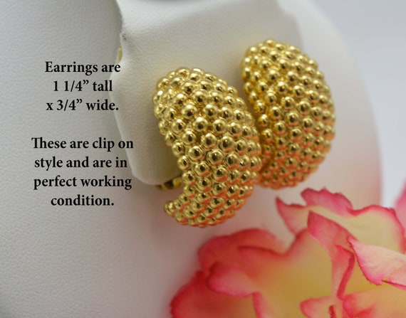 Gold Nubby Textured Earrings, REPLICA, Made In It… - image 2