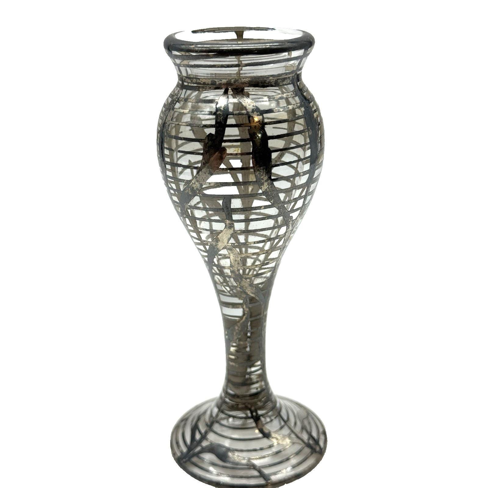 シルバーオーバーレイ　色ガラス　花瓶 アールヌーボー　フラワーベース　花器 シルバーオーバーレイ 色ガラス 花瓶 アールヌーボー フラワー