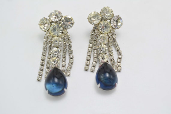 Chandelier Dangle Drop Earrings, Blue Sapphire Te… - image 3