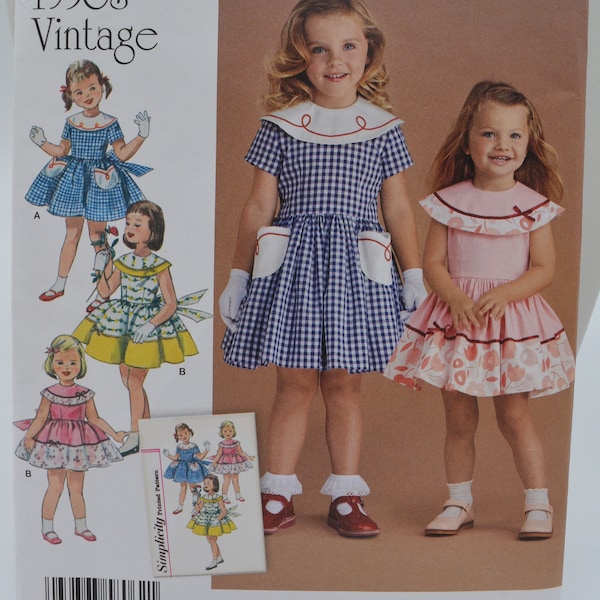 SIMPLICITY 8062 Pattern, Children's Retro Dress Based on 1950's Vintage Pattern, Full Skirt, Collar, Pockets & Tie Belt, Sz 1/2 to Sz 3