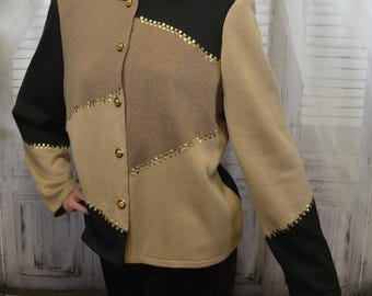 Stunning Color Block Knit Sweater Cardigan Jacket, PATCHINGTON