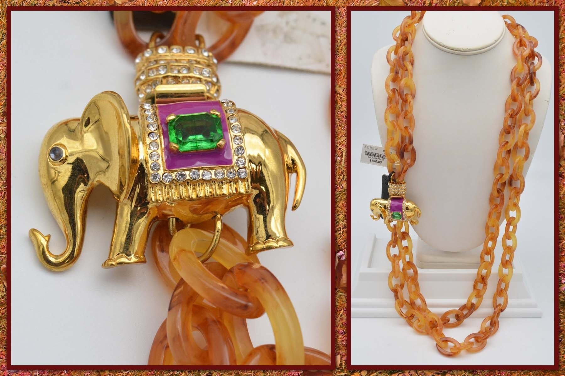 Elephant Pendant Necklace W/tortoise 