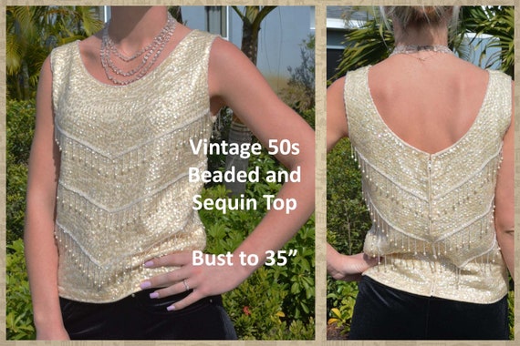 Beaded and Sequin Top, Creamy White, Sequins and P