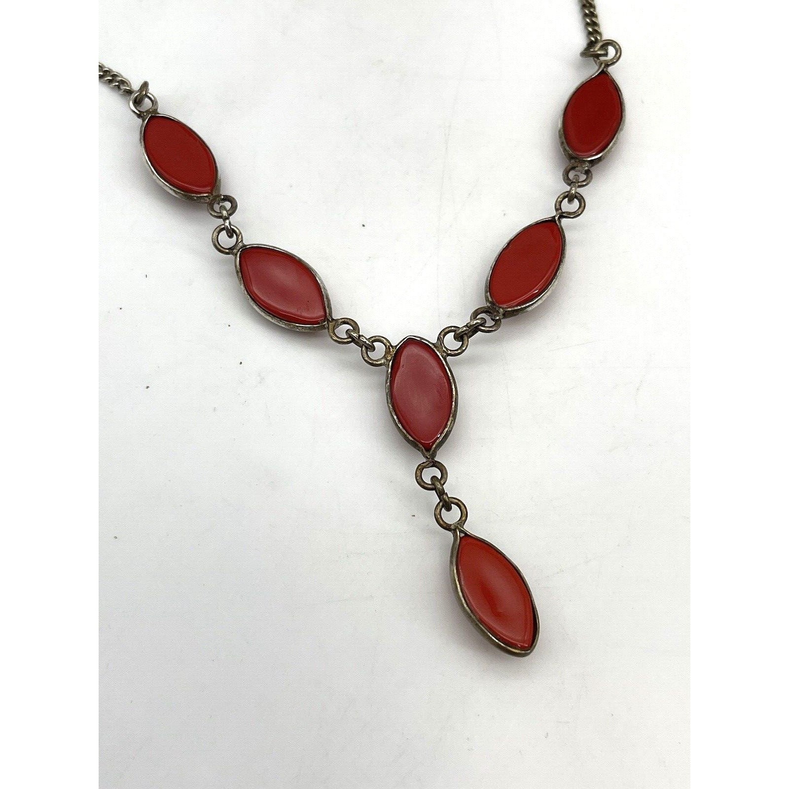 Vintage Necklace, Oval Cabochons, Red Stones, 