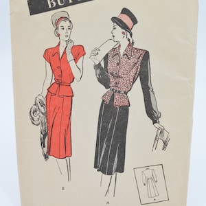 BUTTERICK 3699 Pattern, Peplum Waist Dress, Tailored Two-Piece Look, 6 Gored Skirt, Collar, Button Front, Bust 34, Vtg 40&#39;s Sz 16, READ