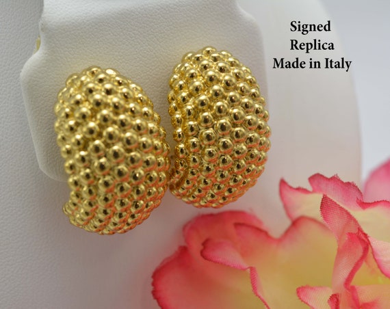 Gold Nubby Textured Earrings, REPLICA, Made In It… - image 1