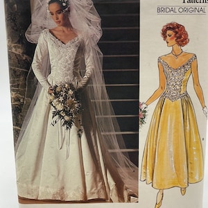 UNCUT Vogue 1677 Pattern, Bridal Original Wedding Dress, Bridesmaid Formal, Dropped Waist,Train & Petticoat Option, Bust 30.5, Sz 6, Vtg 80s