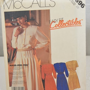 UNCUT McCall&#39;s 2696 Pattern, Dress, Dropped Waist, Gathered, Pleated Skirt, Elastic Waist, Front Buttons, Bust 32.5&quot;, Vtg 80&#39;s Size 10