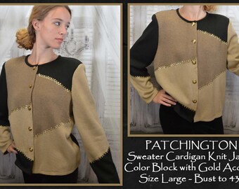 Stunning Color Block Knit Sweater Cardigan Jacket, PATCHINGTON