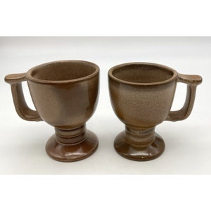 FRANKOMA Pottery Mugs, Pedestal Coffee or Tea, Plainsman Brown w/Pedestal, C13, VTG
