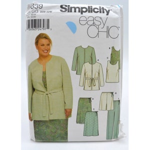 UNCUT Simplicity 9639 Pattern, Sz 26W-32W Lined Jacket, Skirt, Pants, Tank Top, Culotte Shorts & Optional Belt, Bust 48&quot; to 54&quot; Vintage 2001