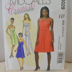 UNCUT McCalls 6029 Pattern, Dress, Empire Waist Strapless With Straps Bodice Variations Gathered A-Line. Bust 29.5 to 34&quot;, Size 4 to Size 12
