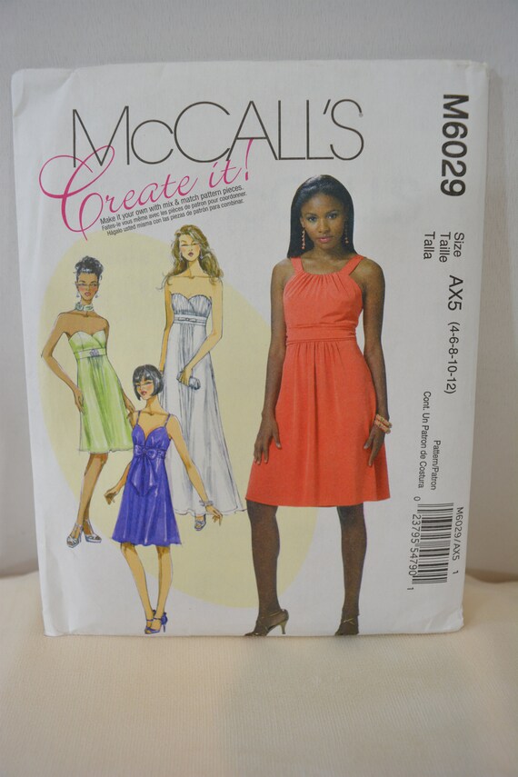 UNCUT Mccalls 6029 Pattern, Dress, Empire Waist Strapless With Straps  Bodice Variations Gathered A-line. Bust 29.5 to 34", Size 4 to Size 12 -  Etsy