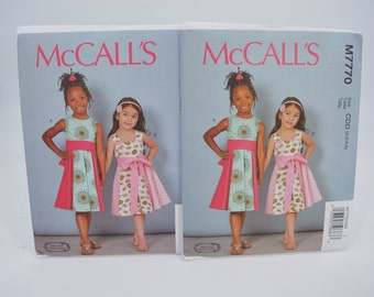 UNCUT McCall&#39;s 7770 Pattern, Young Girl&#39;s Children&#39;s Dress, Summer Lined Dress, Sash Bow Tie, Neckline & Strap Options, Sz 6-8 and Sz 2-5,