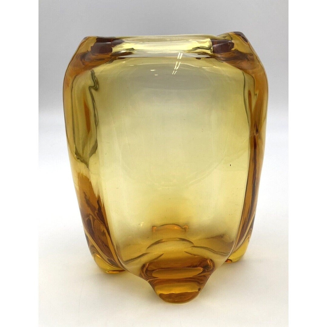 VTG Art Glass Vase WHITEFRIARS Golden Amber Crystal Lobed/footed 9249