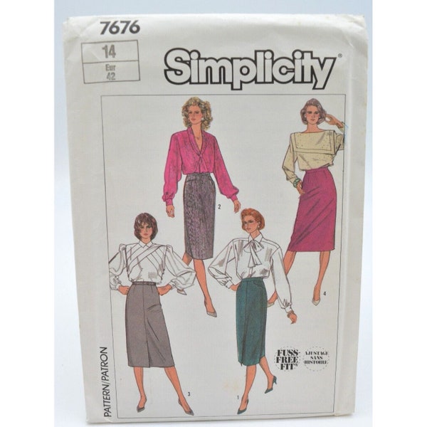 UNCUT Simplicity 7676 Pattern Sz 14 Slim Pencil Skirt, Darts, Back Vent and Zipper VTG 80's Waist 28 inches