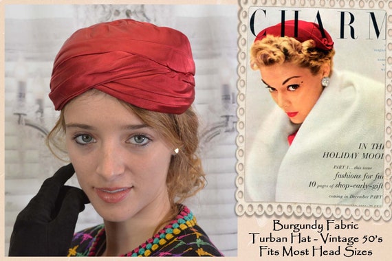Burgundy Fabric Turban Style Hat 