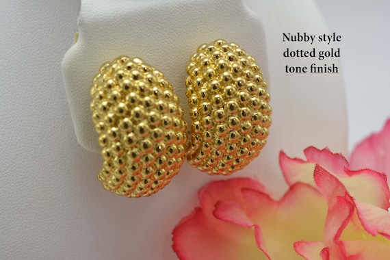 Gold Nubby Textured Earrings, REPLICA, Made In It… - image 9