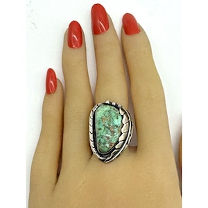 Vintage Turquoise Sterling Silver Ring Size 7 Signed &quot;N&quot;, Navajo, Southwest