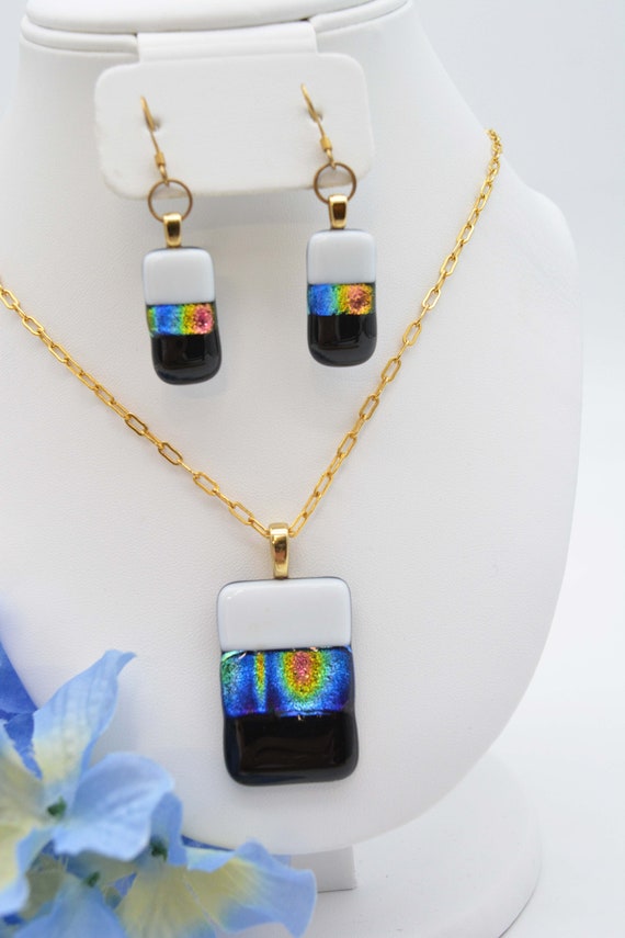 Dichroic Fused Art Glass Pendant Necklace with Ma… - image 6