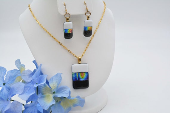 Dichroic Fused Art Glass Pendant Necklace with Ma… - image 9