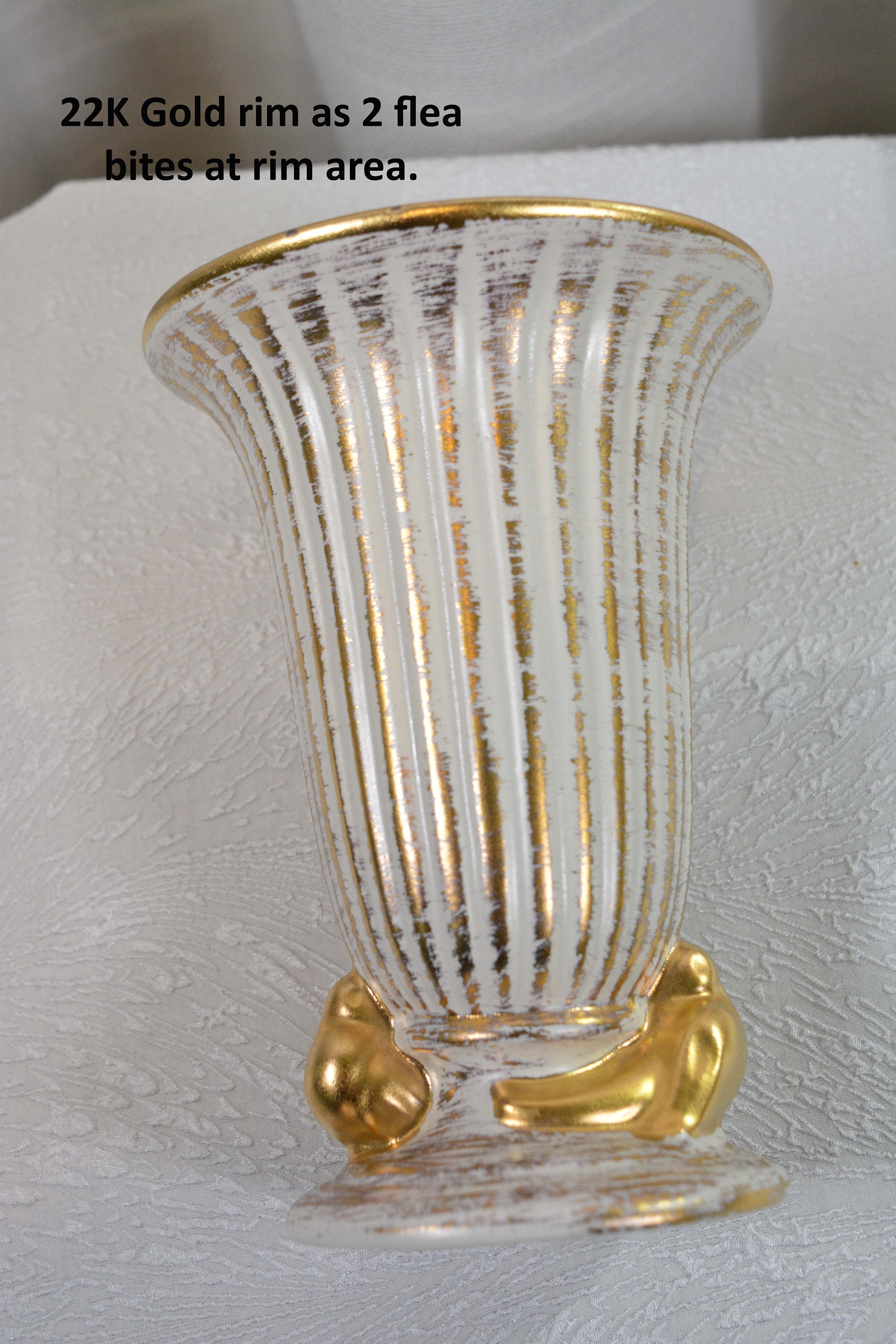 Haeger Gold Tweed Urn Vase 22K Gold Trim Details Creamy Etsy